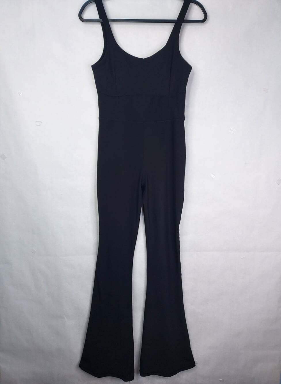 Wilo The Label Jumpsuit L Scoop Neck Flare Leg Bodysuit Ribbed Black Yoga Sporty